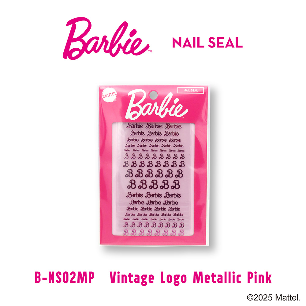 ●Barbie ネイルシール NS02MP ビンテージロゴ メタリックピンク