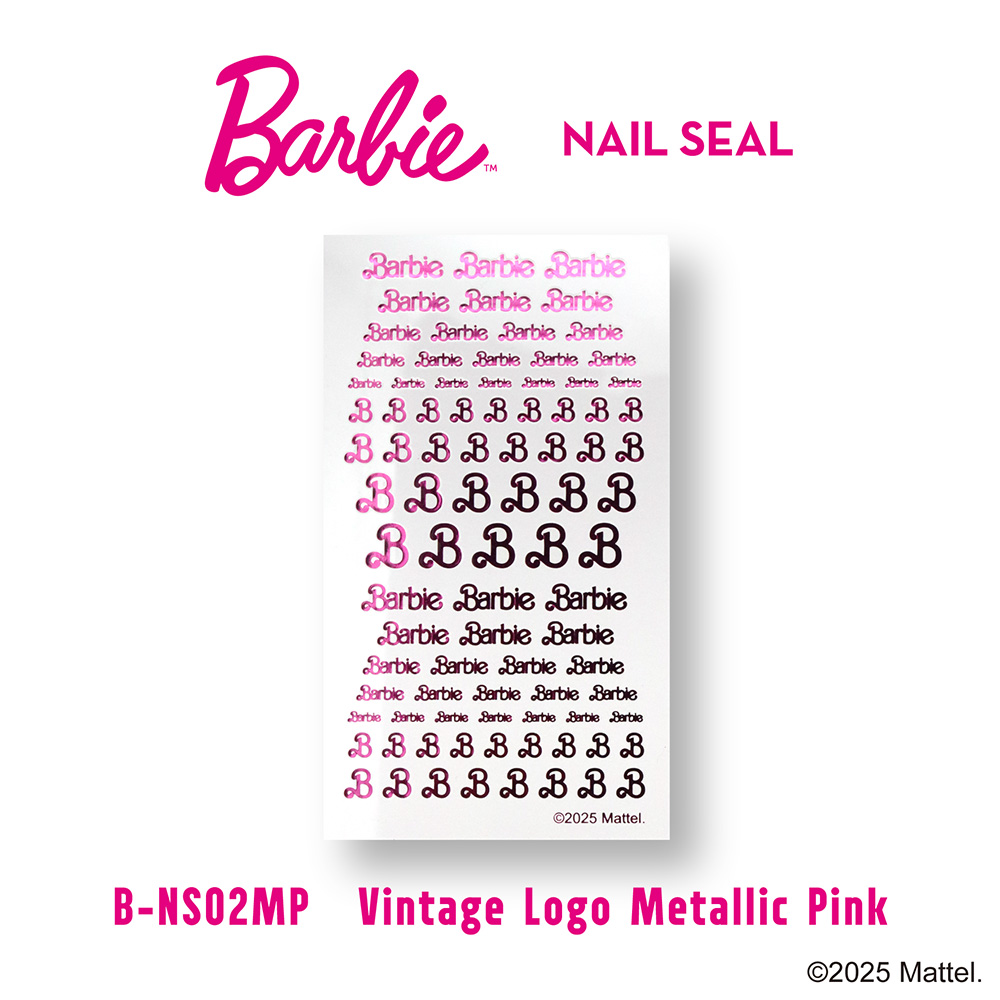 ●Barbie ネイルシール NS02MP ビンテージロゴ メタリックピンク