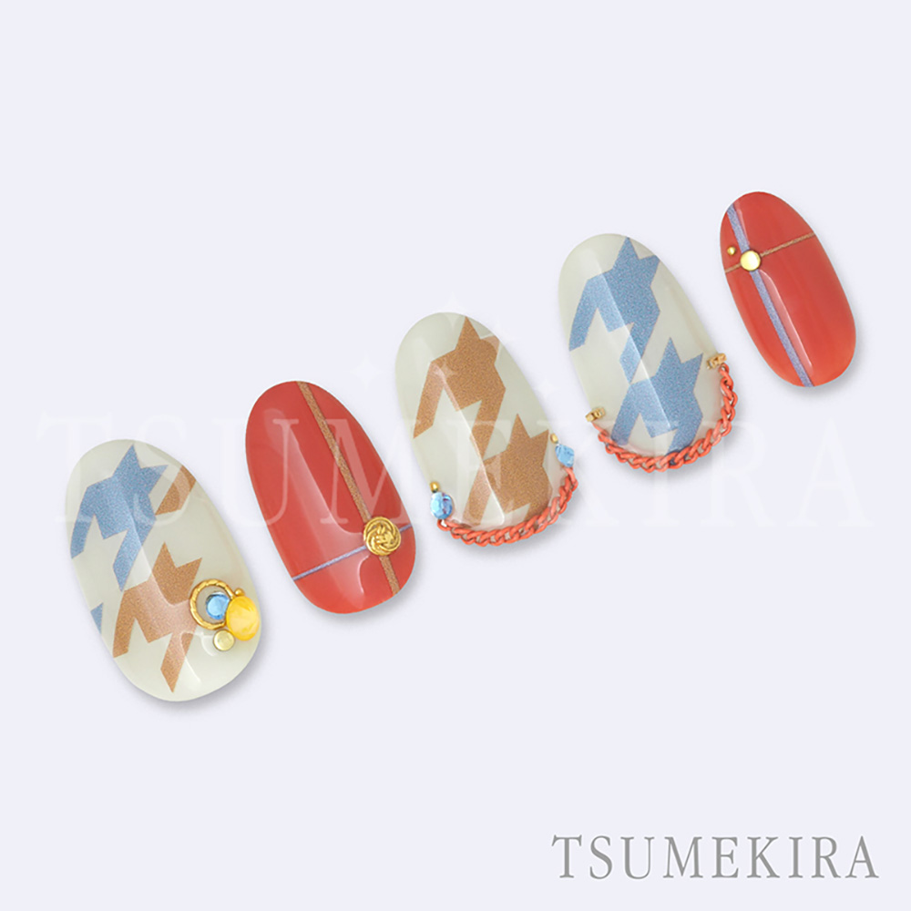 ツメキラ 千鳥格子 グランデ キャメル&ブルー NN-FKO-006