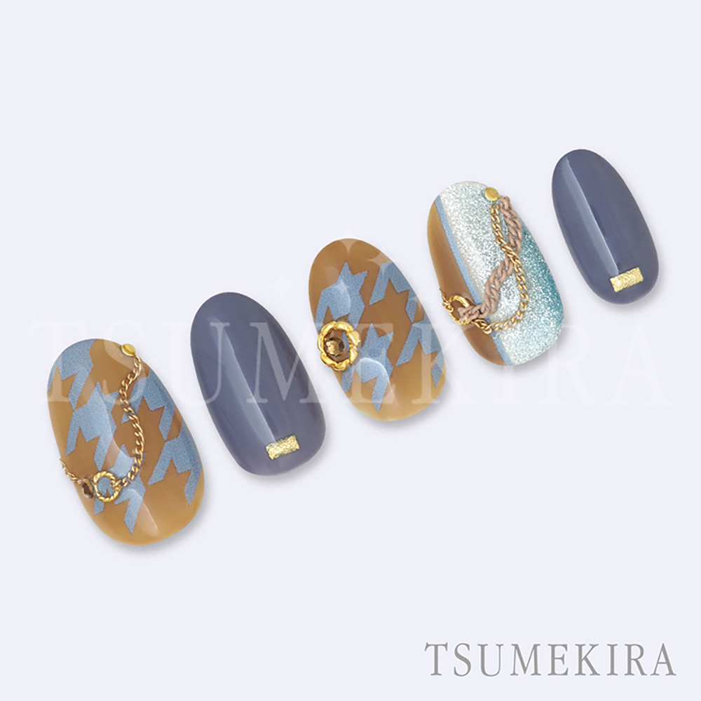 ツメキラ 千鳥格子 グランデ キャメル&ブルー NN-FKO-006