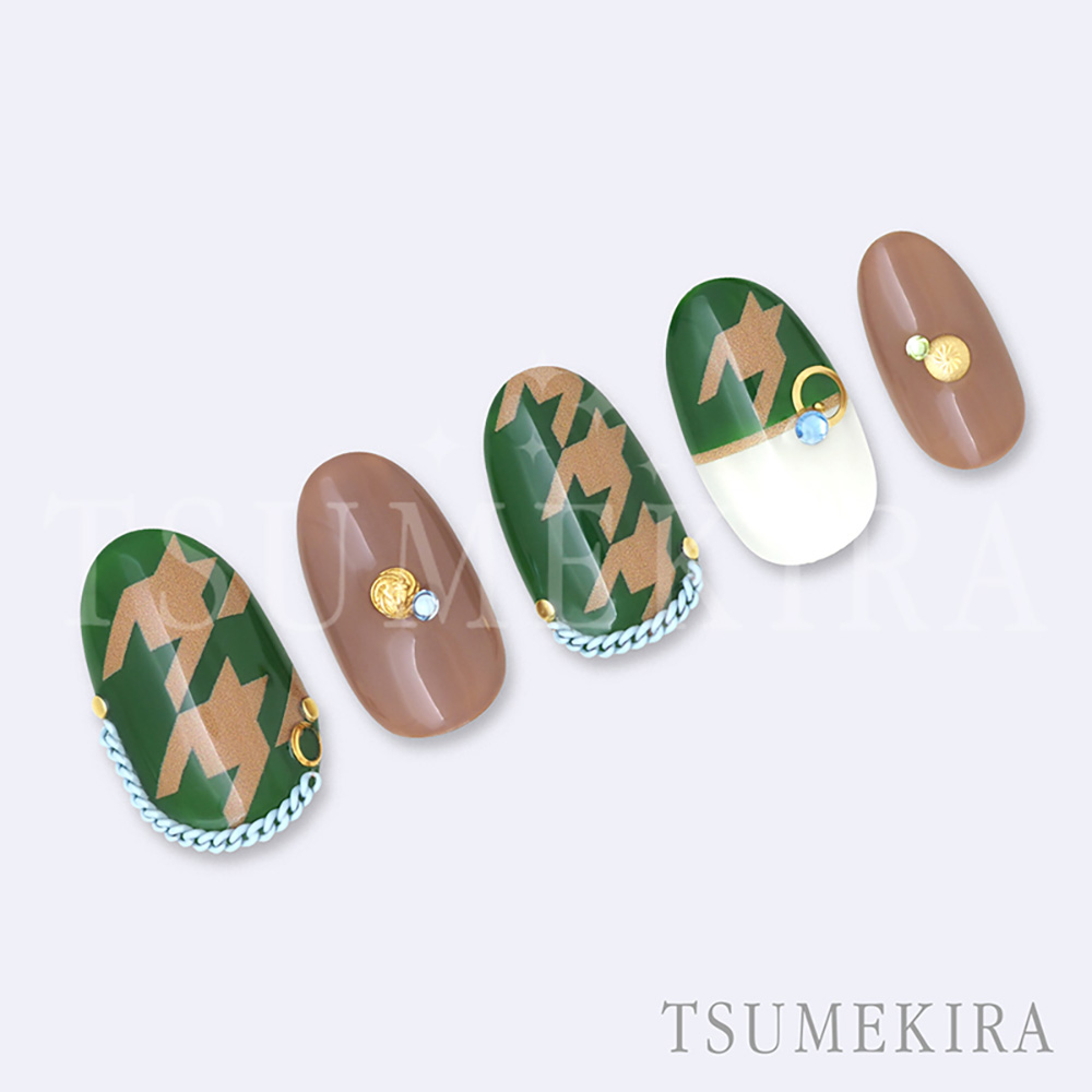 ツメキラ 千鳥格子 グランデ キャメル&ブルー NN-FKO-006