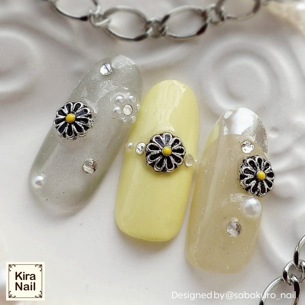 KiraNail メキシカンマーガレット シルバーイエロー 5個入 PA-MMA-SYE