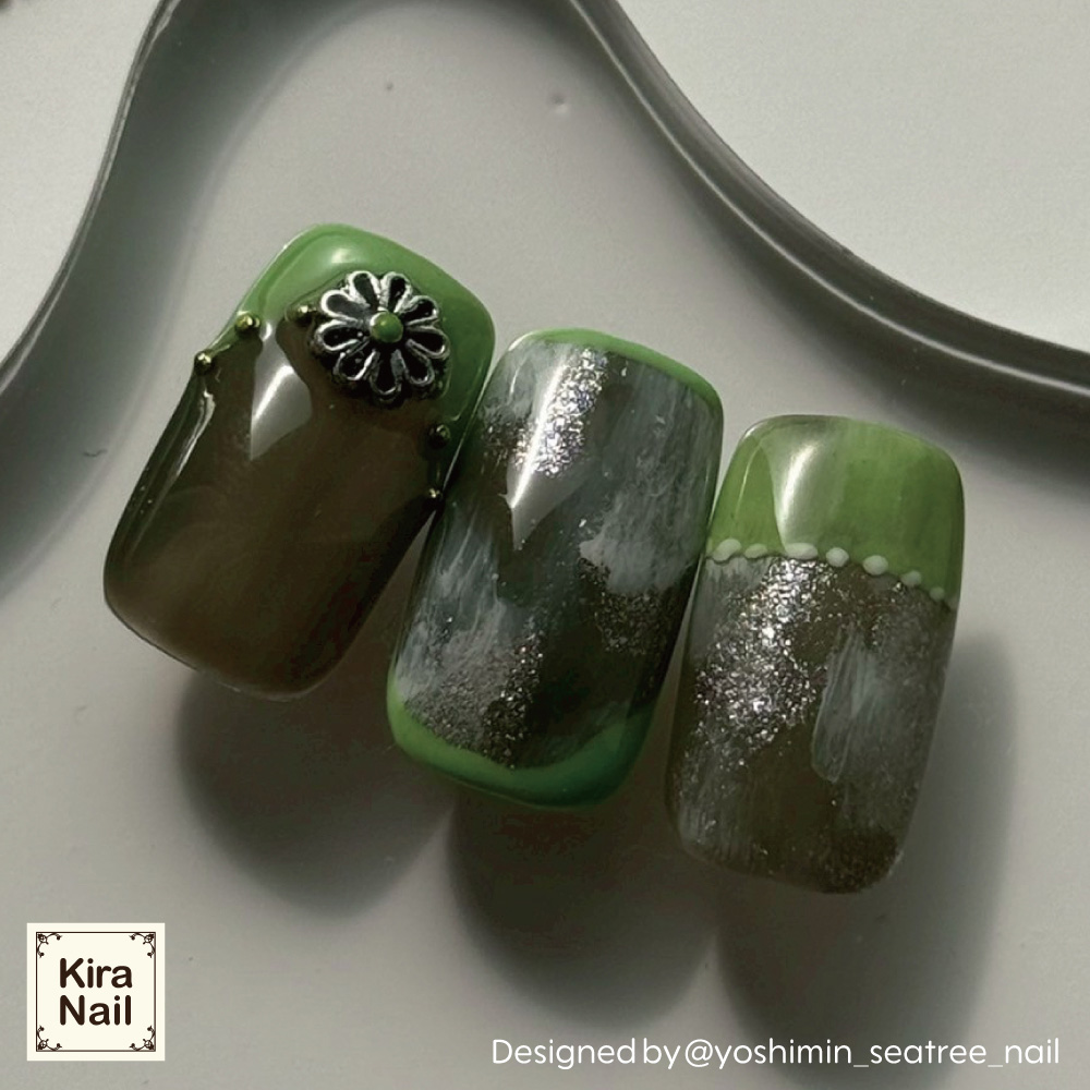 KiraNail メキシカンマーガレット シルバーモスグリーン 5個入 PA-MMA-SMG