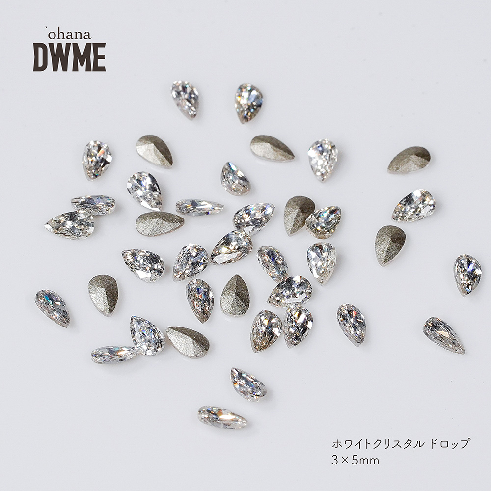 ‘ohana×DWME ホワイトクリスタル ドロップ 3×5mm 50P #38497