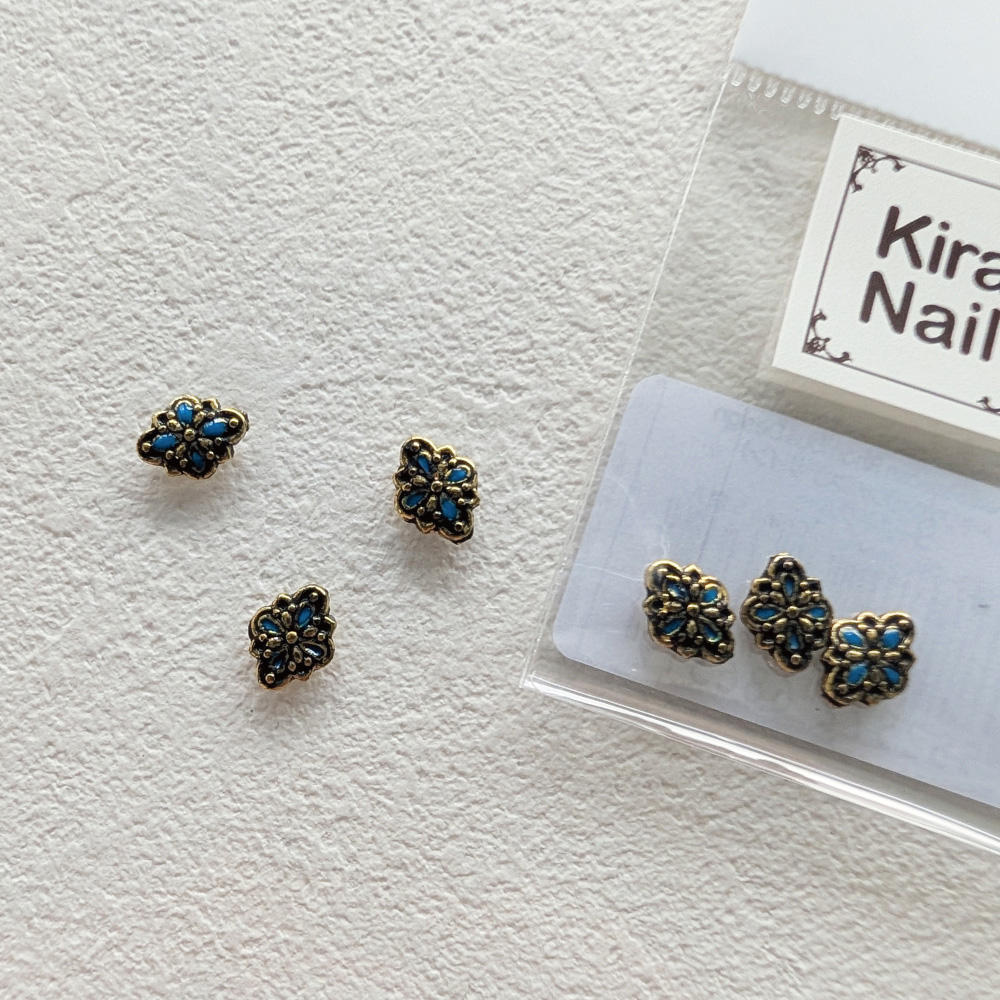 KiraNail メキシカンランパスデザイン ゴールドブルー 3個入 PA-MRD-GBL