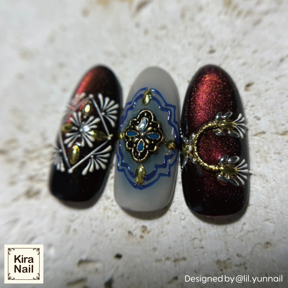 KiraNail メキシカンランパスデザイン ゴールドブルー 3個入 PA-MRD-GBL